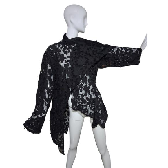 Dress to Kill Floral Sheer Women's 1X-2X Asymmetrical Old Money Luxury Cardigan - Picture 1 of 11
